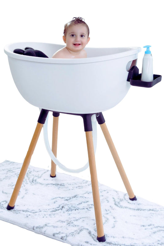 Babu Bath Luxury Baby Bathtub with Wooden Stand – 3-Stage Convertible, Ergonomic & Back-Saving Design