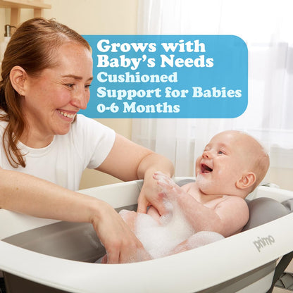 Primo SquishSplash Collapsible Baby Bath & Folding Stand With Ergonomic Infant Cushion for Newborns & Toddlers - Complete Bathing Station - Compact Space Saving Design, Ages 0-24 Months