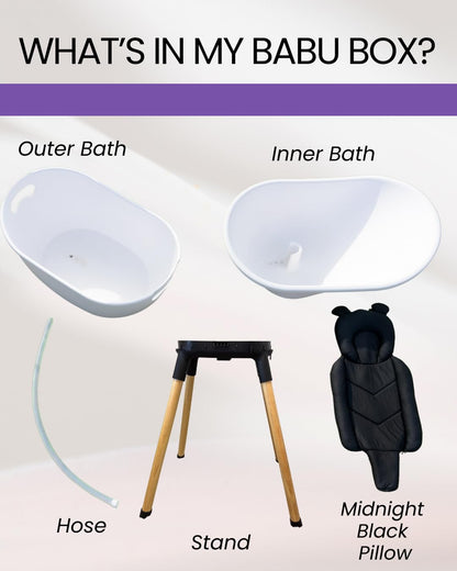 Babu Bath Luxury Baby Bathtub with Wooden Stand – 3-Stage Convertible, Ergonomic & Back-Saving Design