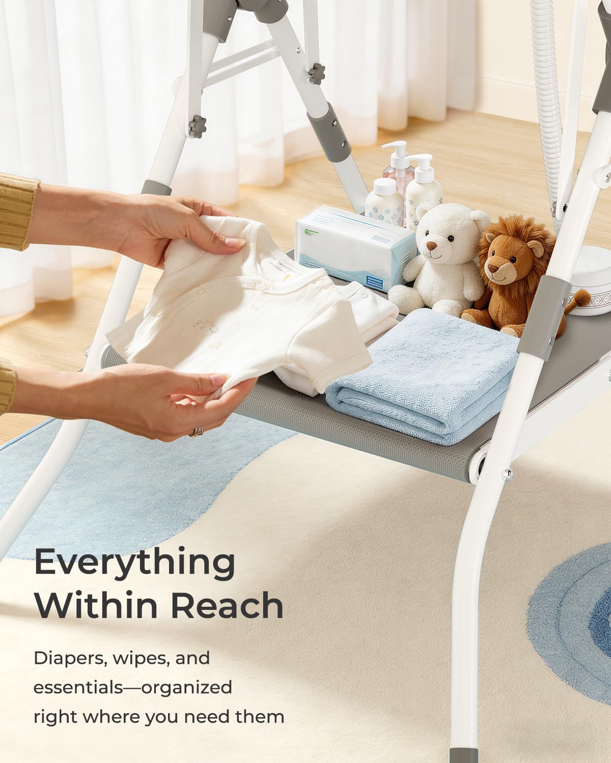 BUNWAG Foldable Baby Bathtub with Stand, 2-in-1 Portable Infant Bath Tub for Newborns and Toddlers, Ergonomic Height for Back Protection& Compact Storage Design
